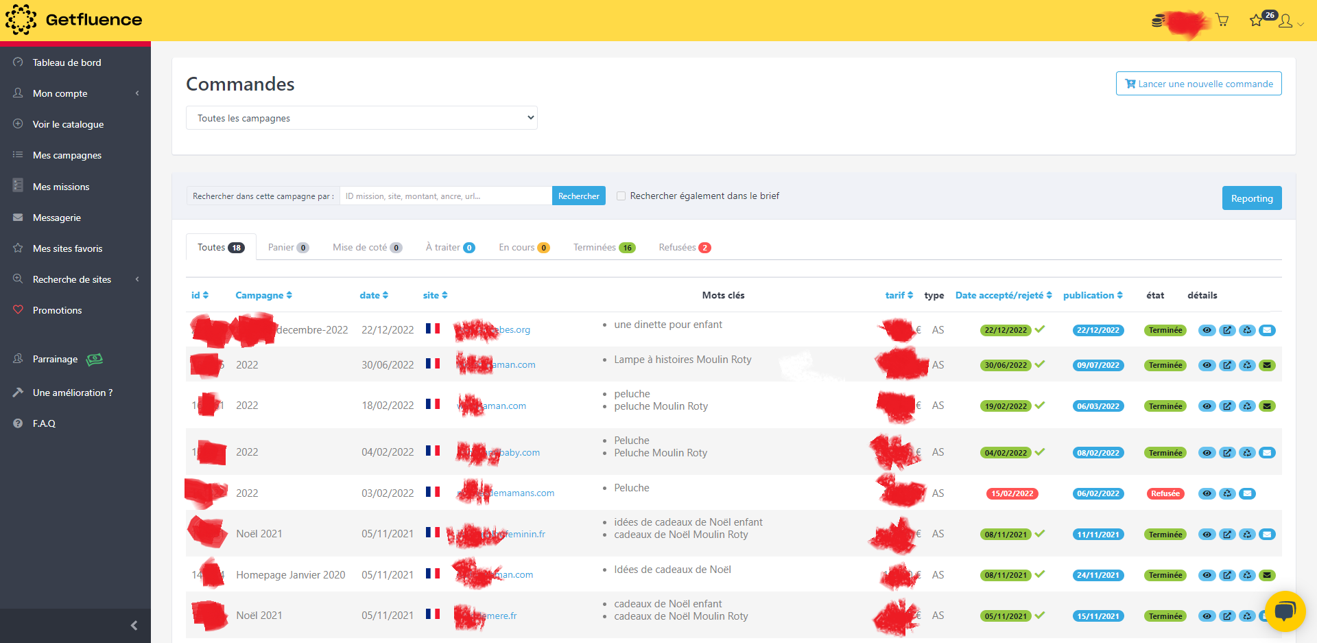 utilisation de la plateforme getfluence pour ma partie netlinking