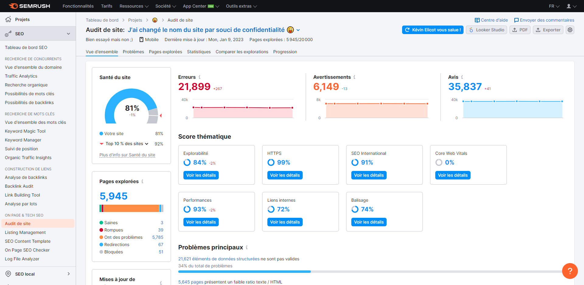 résolution des problèmes techniques grâce à l'outil d'audit de site semrush