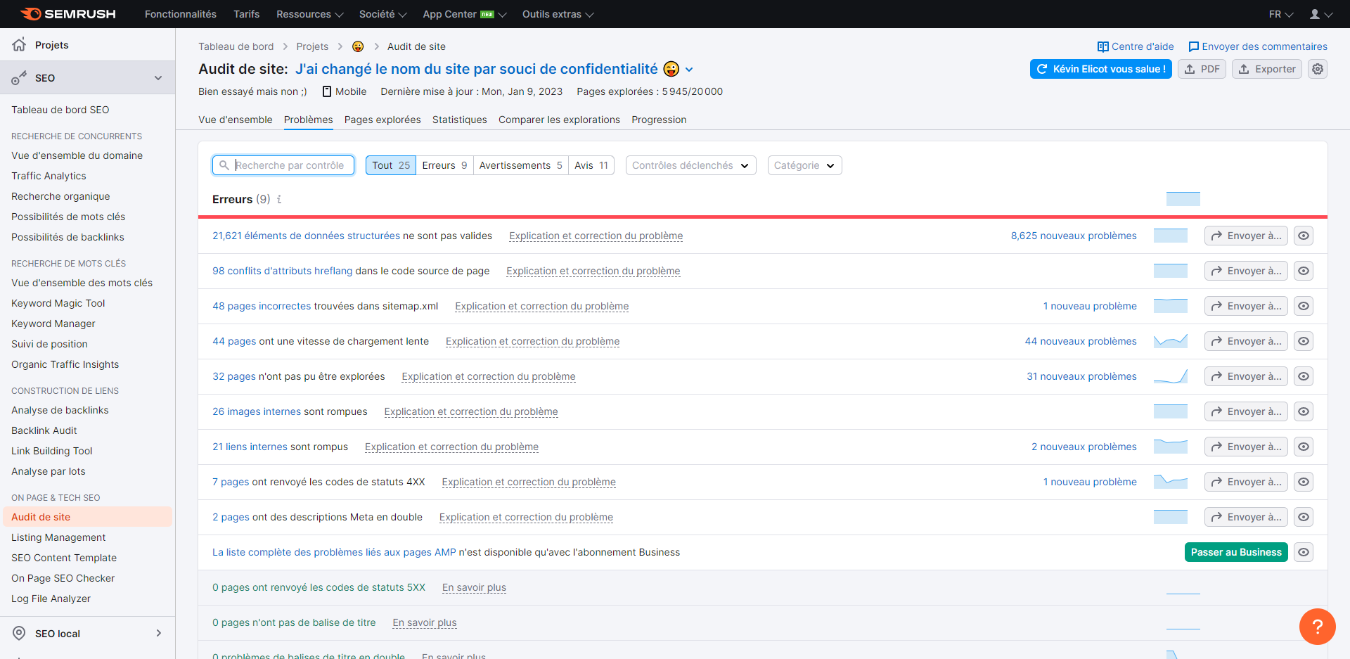 résolution des problèmes techniques grâce à l'outil d'audit de site semrush