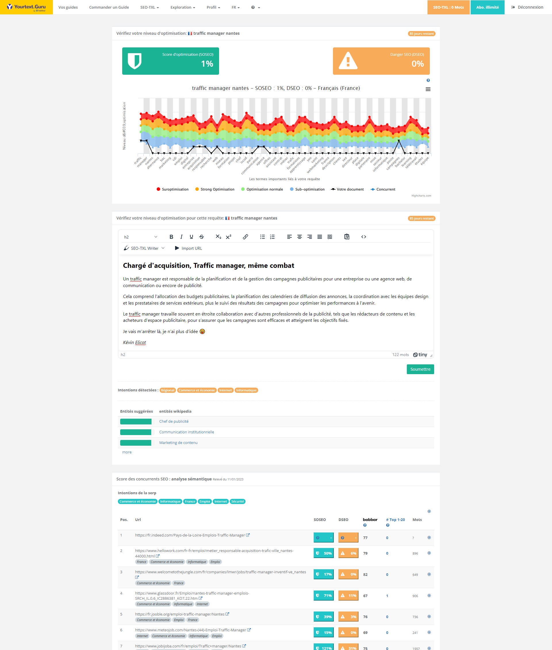 utilisation de l'outil yourtextguru avec l'exemple de traffic manager nantes comme mot-clé